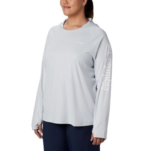 Women's Columbia PFG Tidal Deflector Hoodie Light Grey | Plus Size CA-P5A46